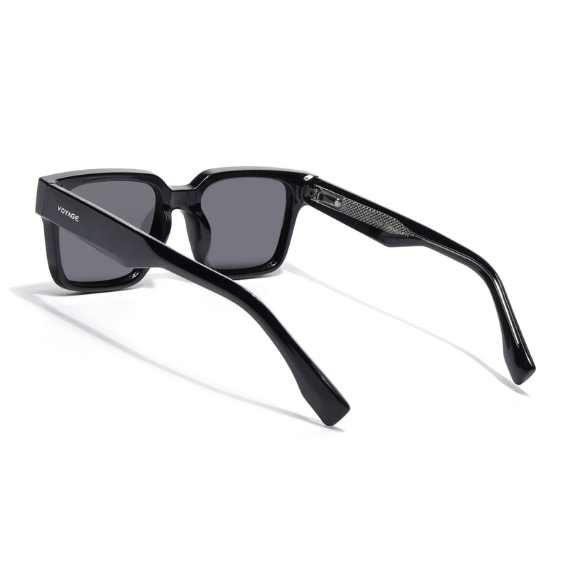 Black Rectangle Polarized Sunglasses | Black Lens - PMG7915