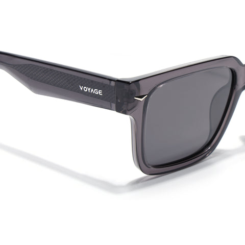 Black Rectangle Polarized Sunglasses | Black Lens - PMG7916