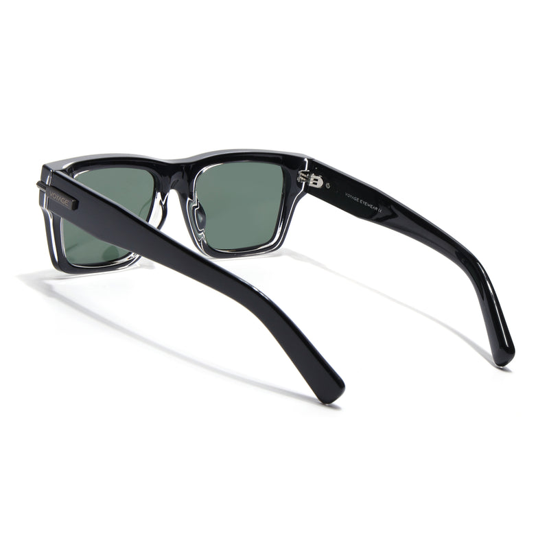 Black Wayfarer Polarized Sunglasses | Green Lens - PMG7868