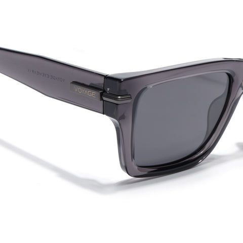 Grey Wayfarer Polarized Sunglasses | Black Lens - PMG7869