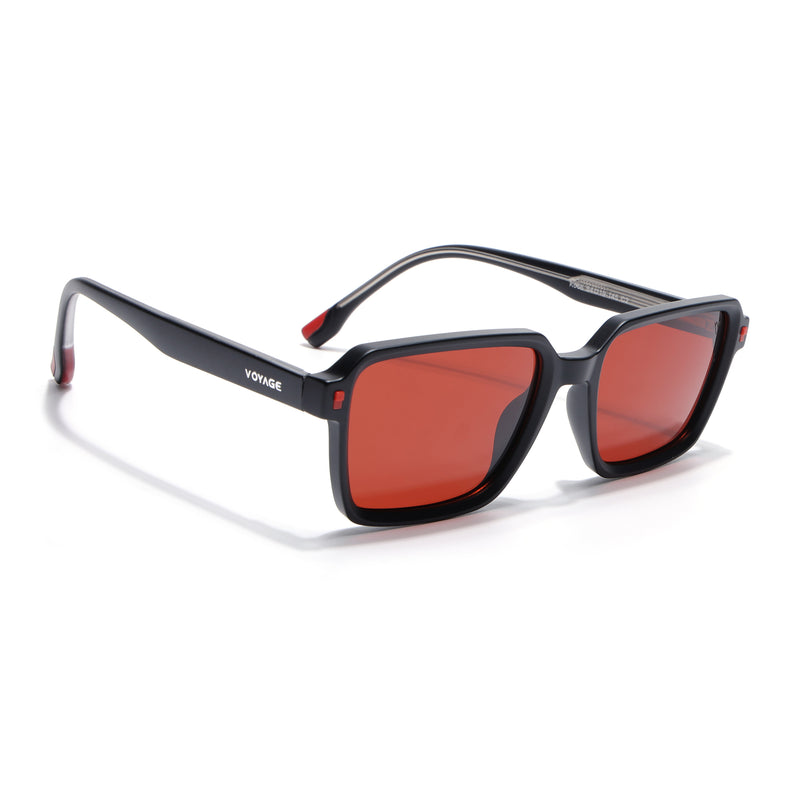 Cyrus 53 | Black Rectangle Polarized Sunglasses | Red Lens - PMG7942