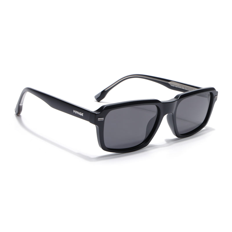 Cyrus 52 | Black Rectangle Polarized Sunglasses | Black Lens - PMG7891