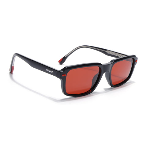 Cyrus 52 | Black Rectangle Polarized Sunglasses | Red Lens - PMG7892