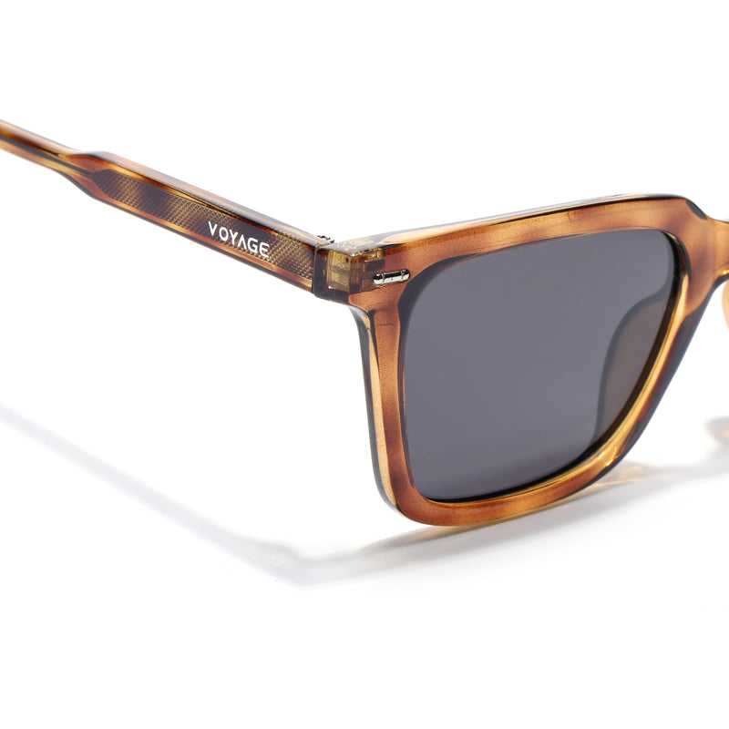 Wayfarer Polarized Sunglasses for Men & Women (Black Lens | Demi Brown Frame - PMG7873)