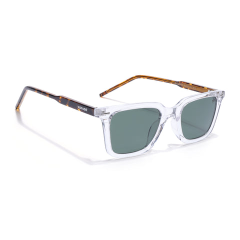 Wayfarer Polarized Sunglasses for Men & Women (Green Lens | Transparent Frame - PMG7877)