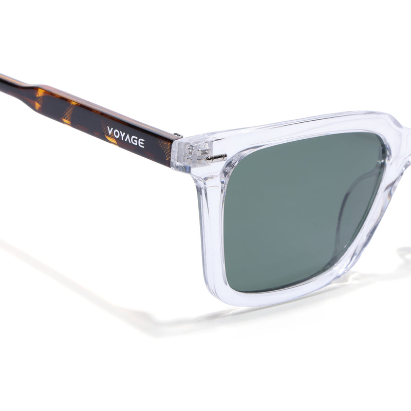 Wayfarer Polarized Sunglasses for Men & Women (Green Lens | Transparent Frame - PMG7877)