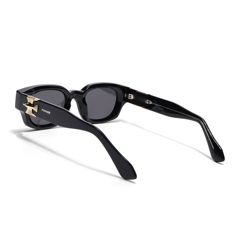 Shyen |Black Rectangle Polarized Sunglasses | Black Lens - PMG7849