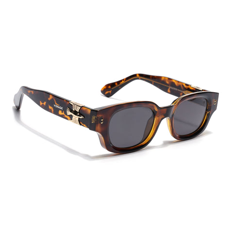 Shyen | Demi Brown Rectangle Polarized Sunglasses | Black Lens - PMG7850