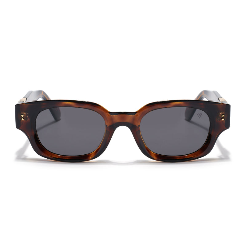 Shyen | Demi Brown Rectangle Polarized Sunglasses | Black Lens - PMG7850