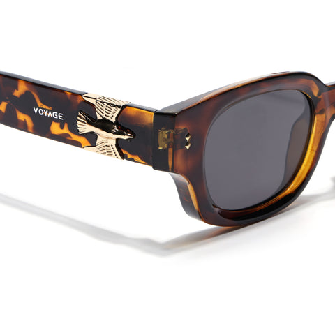 Shyen | Demi Brown Rectangle Polarized Sunglasses | Black Lens - PMG7850
