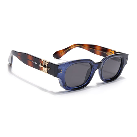 Shyen | Blue Rectangle Polarized Sunglasses | Black Lens - PMG7853