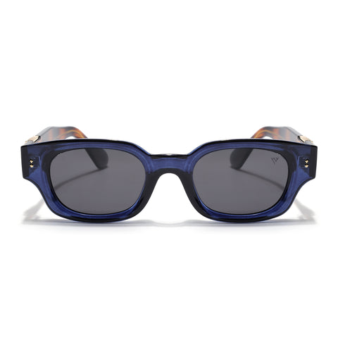 Shyen | Blue Rectangle Polarized Sunglasses | Black Lens - PMG7853