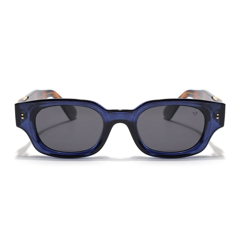 Shyen | Blue Rectangle Polarized Sunglasses | Black Lens - PMG7853