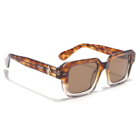 Square Polarized Sunglasses for Men & Women (Brown Lens | Demi Brown Frame - PMG7967)