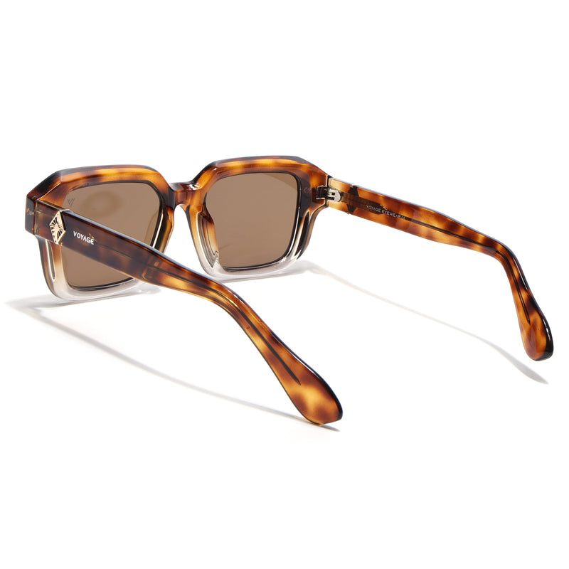 Square Polarized Sunglasses for Men & Women (Brown Lens | Demi Brown Frame - PMG7967)