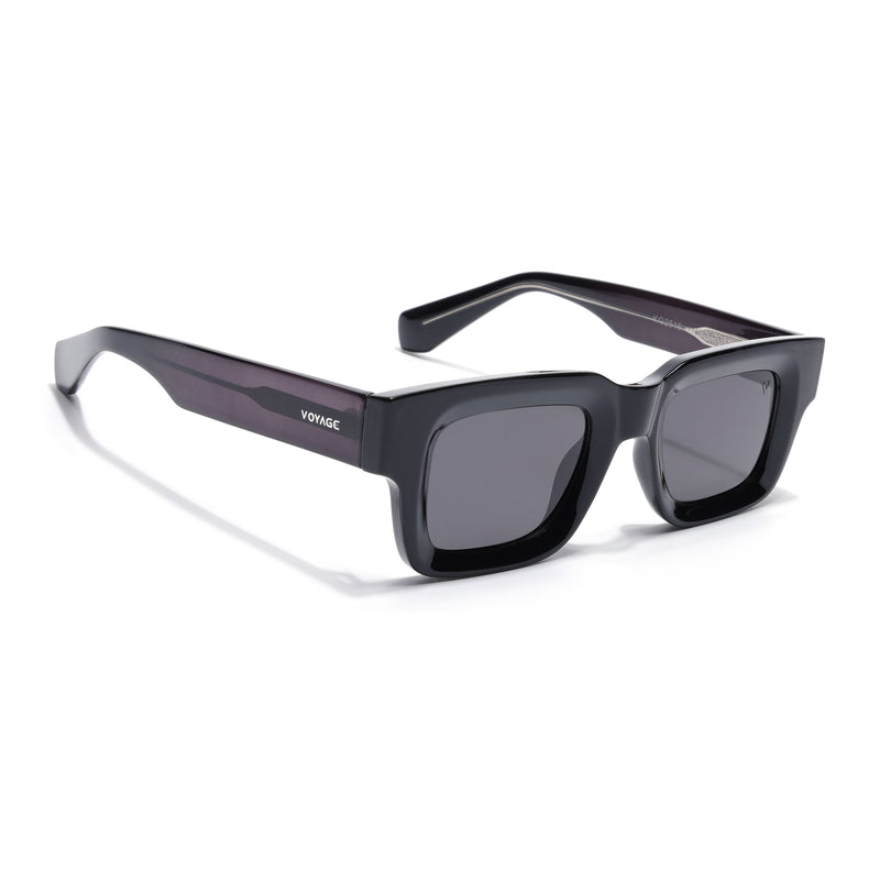 Rectangle Polarized Sunglasses for Men & Women (Black Lens | Black Frame - PMG7953)