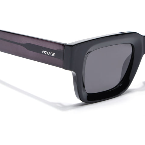 Rectangle Polarized Sunglasses for Men & Women (Black Lens | Black Frame - PMG7953)