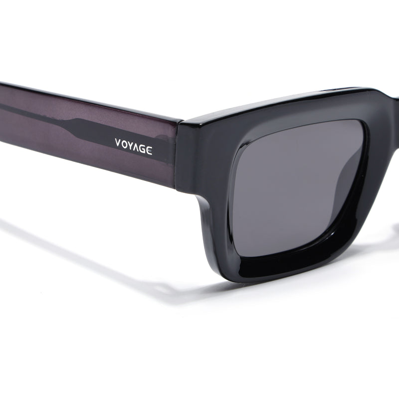 Rectangle Polarized Sunglasses for Men & Women (Black Lens | Black Frame - PMG7953)