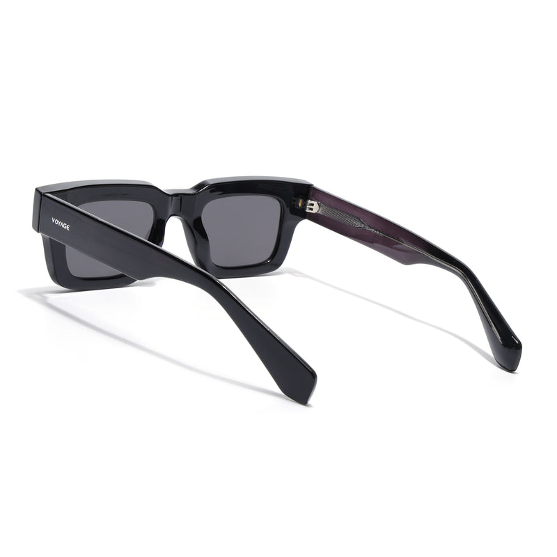 Rectangle Polarized Sunglasses for Men & Women (Black Lens | Black Frame - PMG7953)