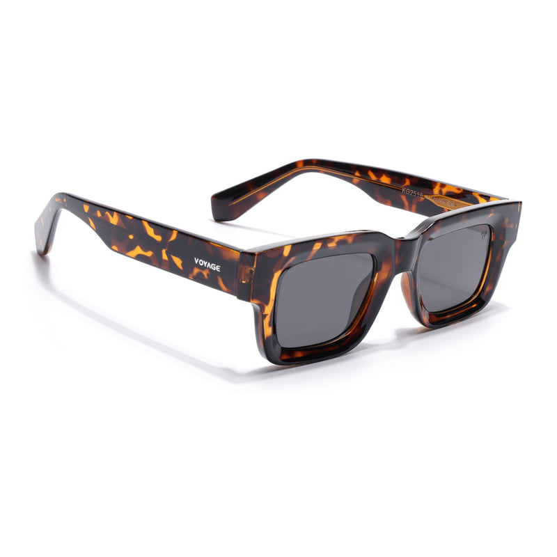 Rectangle Polarized Sunglasses for Men & Women (Black Lens | Demi Brown Frame - PMG7955)