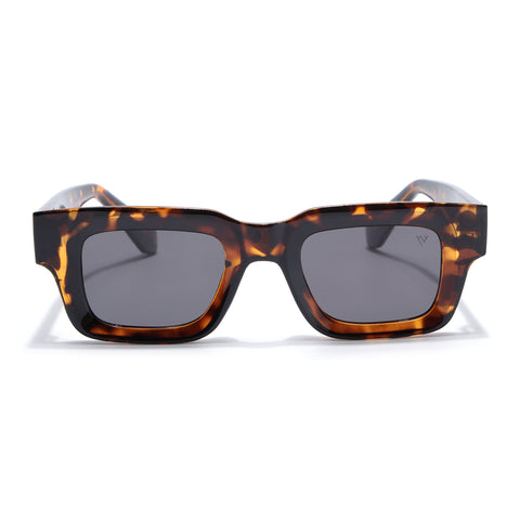 Rectangle Polarized Sunglasses for Men & Women (Black Lens | Demi Brown Frame - PMG7955)