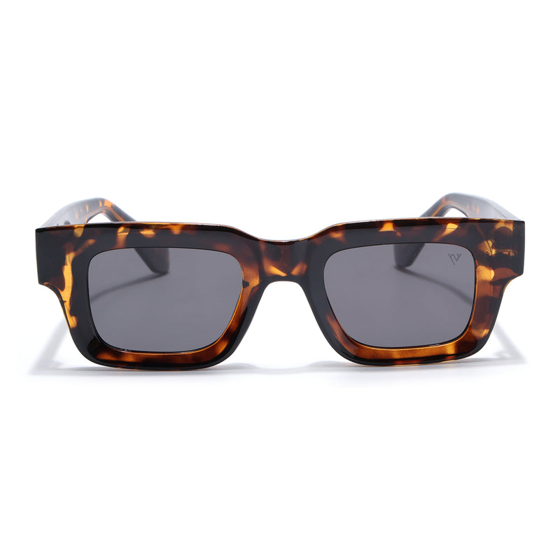 Rectangle Polarized Sunglasses for Men & Women (Black Lens | Demi Brown Frame - PMG7955)