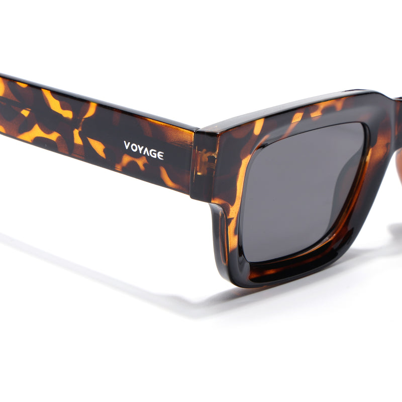 Rectangle Polarized Sunglasses for Men & Women (Black Lens | Demi Brown Frame - PMG7955)