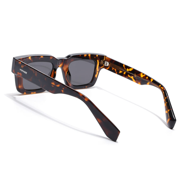 Rectangle Polarized Sunglasses for Men & Women (Black Lens | Demi Brown Frame - PMG7955)