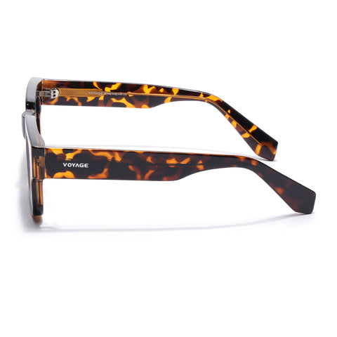 Rectangle Polarized Sunglasses for Men & Women (Black Lens | Demi Brown Frame - PMG7955)