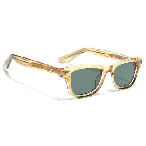 Wayfarer Polarized Sunglasses for Men & Women (Green Lens | Light Brown Frame - PMG7887)
