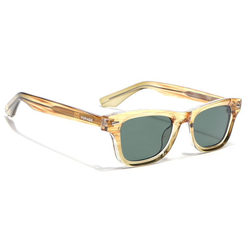 Wayfarer Polarized Sunglasses for Men & Women (Green Lens | Light Brown Frame - PMG7887)
