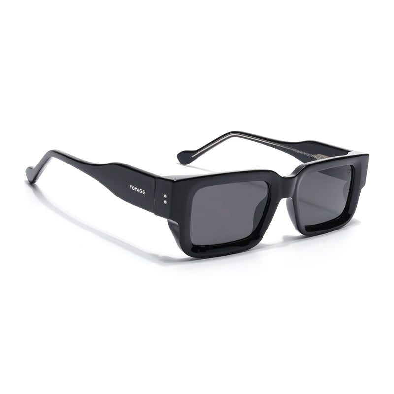 Rectangle Polarized Sunglasses for Men & Women (Black Lens | Black Frame - PMG7860)