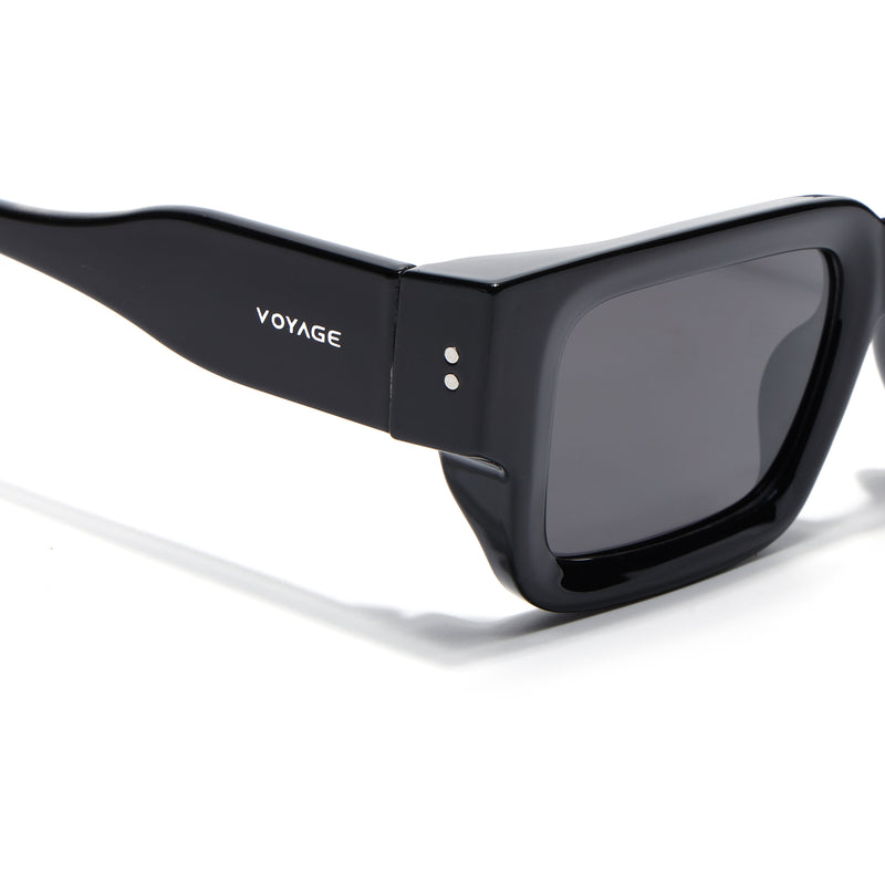 Rectangle Polarized Sunglasses for Men & Women (Black Lens | Black Frame - PMG7860)