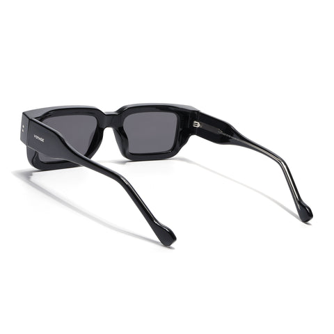 Rectangle Polarized Sunglasses for Men & Women (Black Lens | Black Frame - PMG7860)