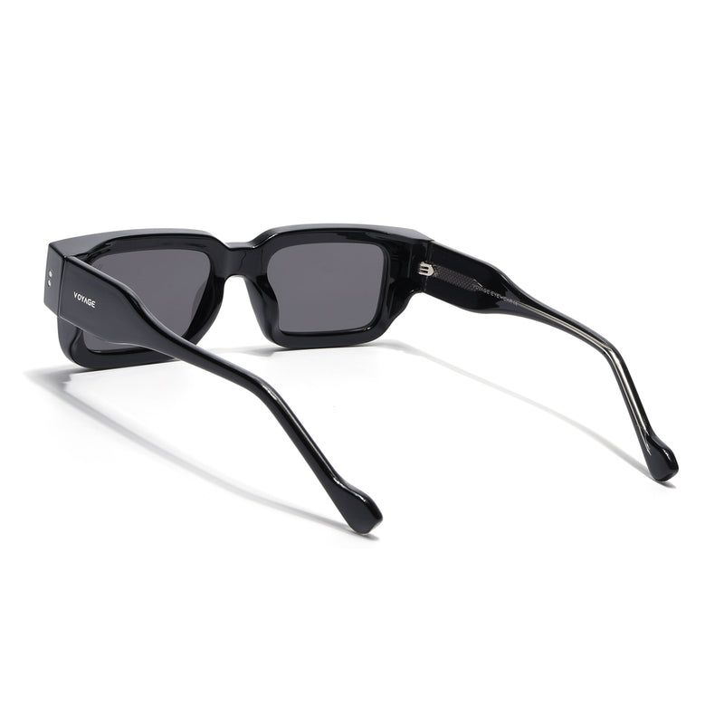 Rectangle Polarized Sunglasses for Men & Women (Black Lens | Black Frame - PMG7860)
