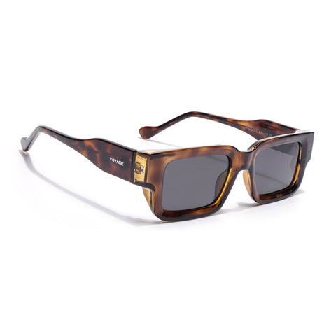Rectangle Polarized Sunglasses for Men & Women (Black Lens | Demi Brown Frame - PMG7861)