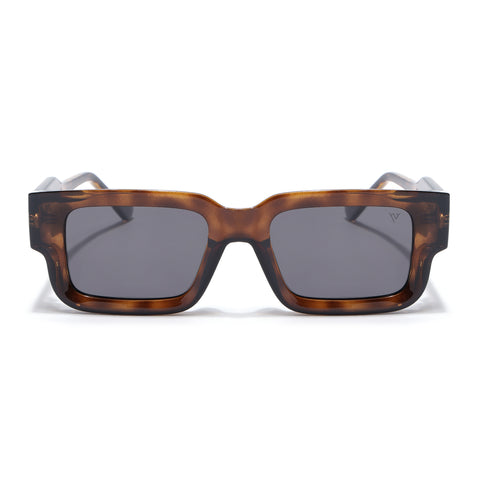 Rectangle Polarized Sunglasses for Men & Women (Black Lens | Demi Brown Frame - PMG7861)