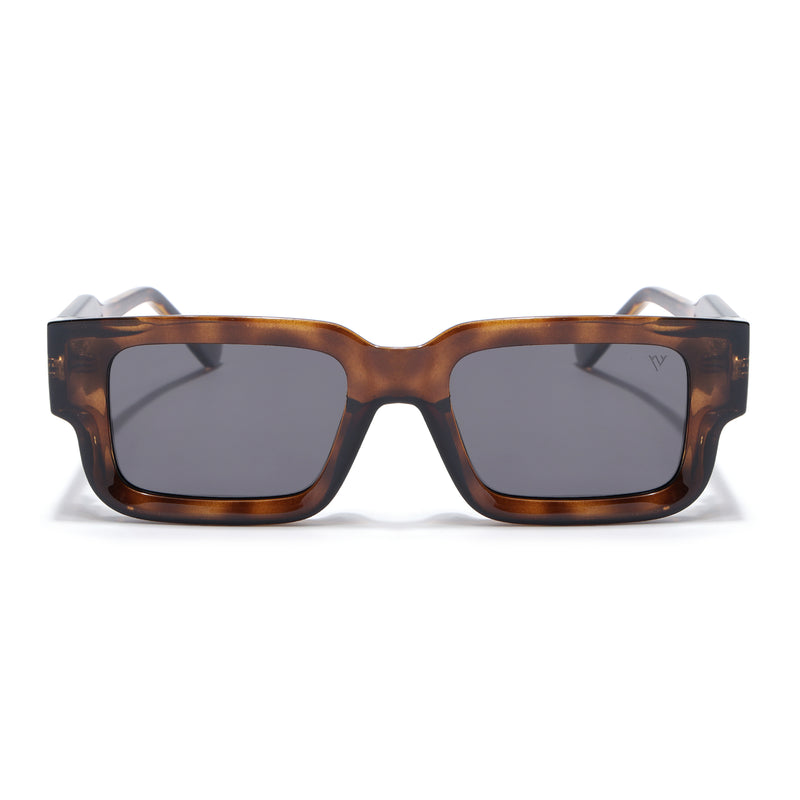 Rectangle Polarized Sunglasses for Men & Women (Black Lens | Demi Brown Frame - PMG7861)