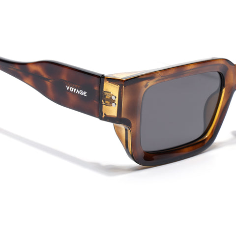 Rectangle Polarized Sunglasses for Men & Women (Black Lens | Demi Brown Frame - PMG7861)