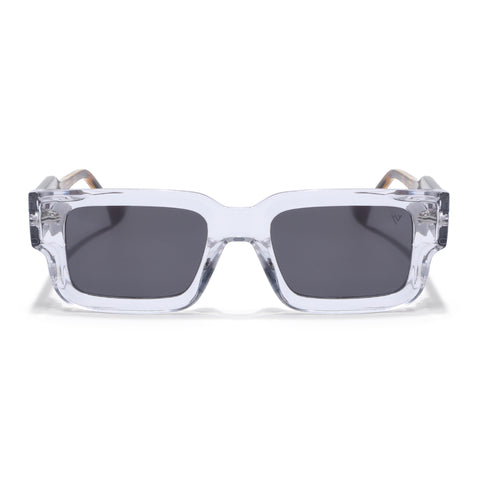 Rectangle Polarized Sunglasses for Men & Women (Black Lens | Transparent Frame - PMG7863)
