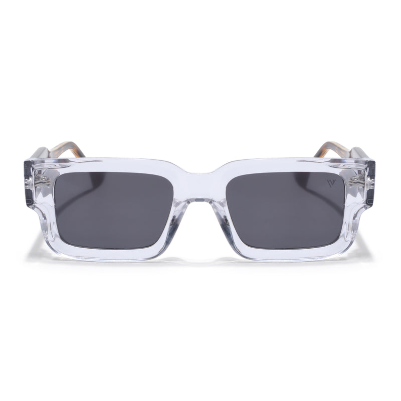 Rectangle Polarized Sunglasses for Men & Women (Black Lens | Transparent Frame - PMG7863)
