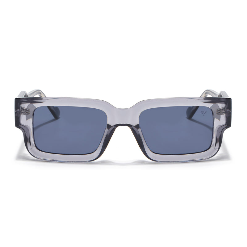Rectangle Polarized Sunglasses for Men & Women (Blue Lens | Grey Frame - PMG7864)
