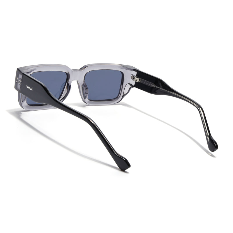 Rectangle Polarized Sunglasses for Men & Women (Blue Lens | Grey Frame - PMG7864)