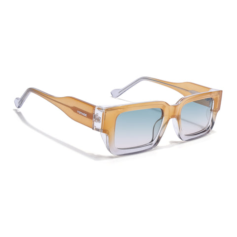 Rectangle Polarized Sunglasses for Men & Women (Green Lens | Orange Frame - PMG7865)