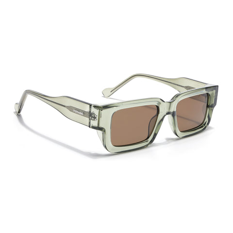 Rectangle Polarized Sunglasses for Men & Women (Brown Lens | Green Frame - PMG7866)