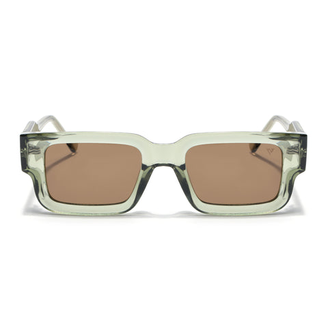 Rectangle Polarized Sunglasses for Men & Women (Brown Lens | Green Frame - PMG7866)