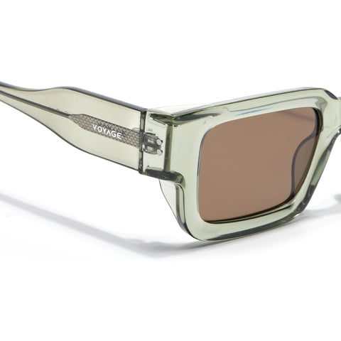 Rectangle Polarized Sunglasses for Men & Women (Brown Lens | Green Frame - PMG7866)