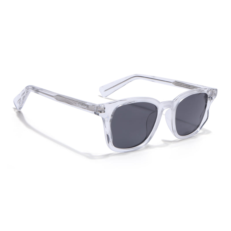 Wayfarer Polarized Sunglasses for Men & Women (Black Lens | Transparent Frame - PMG7934)