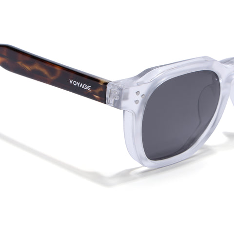 Wayfarer Polarized Sunglasses for Men & Women (Black Lens | Transparent Frame - PMG7983)