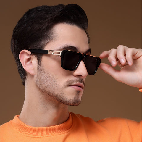 Wayfarer Sunglasses (Black Lens | Black & Golden Frame - MG5386)